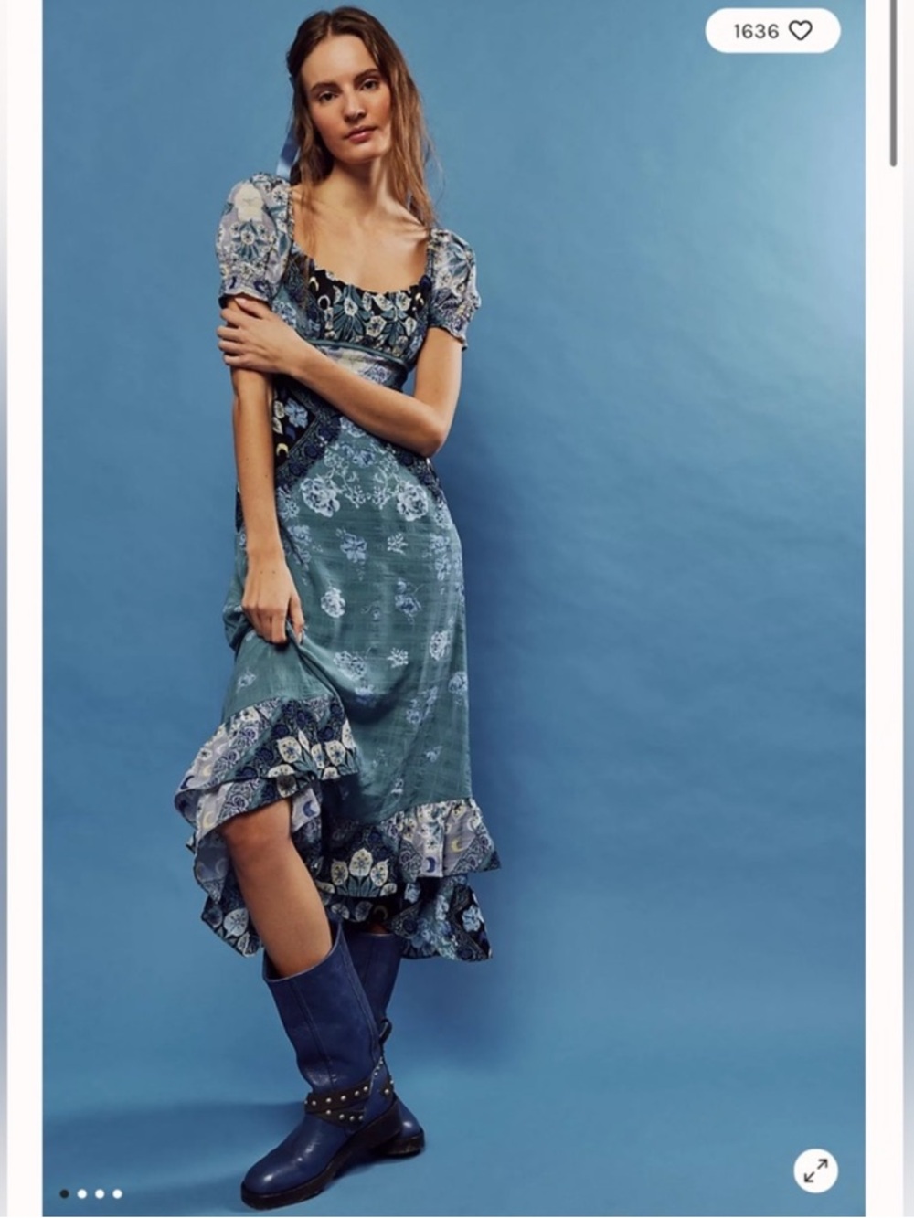 Free People Busy Dreaming Ruffles Printed MIDI Dress